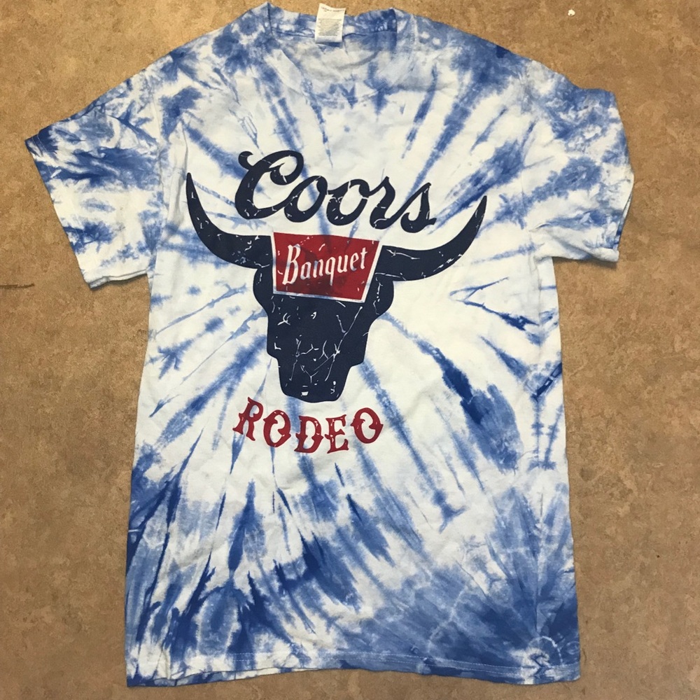 Coors Banquet Rodeo Tie Dye Blue and White Shirt